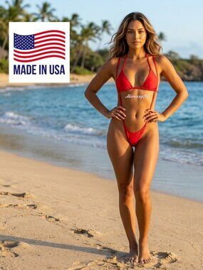 Women's Slingshot Thong Micro Triangle Top Bikini Suit Red
